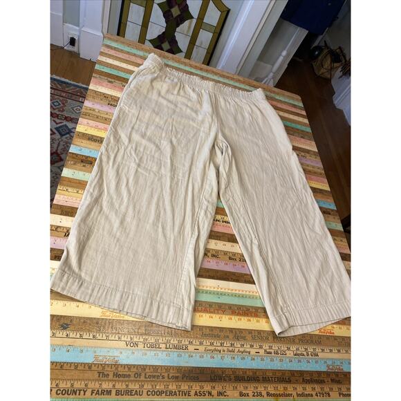 Old Navy 2X High Waisted Pull On Elastic Wide Leg Pant Gauzy 100% Cotton Beige - Picture 8 of 13